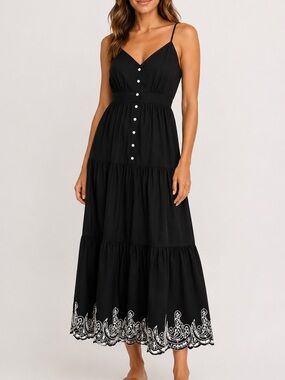 GAP Black Maxi Dress with White Embroidery